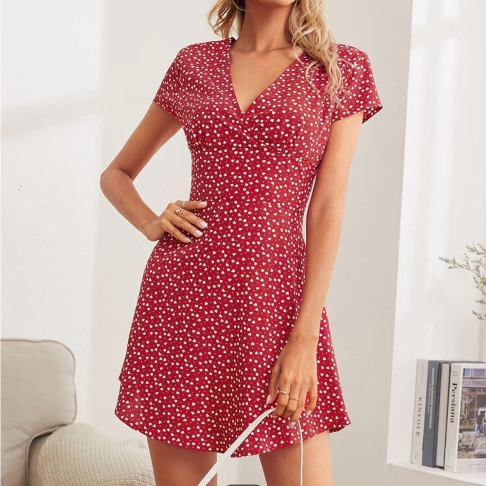 SHEIN white heart red dress size s